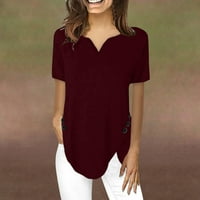 Ženska modna ležerna majica kratki rukav V-izrez dukseri V-izrez za bluzu pune boje, vino, s
