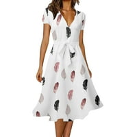 Plus veličina maxi haljina za žene V-izrez cvjetni print kratkih rukava ljetna haljina za plažu bijela