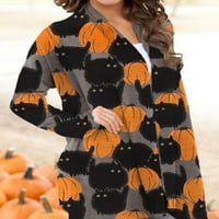 Alsol Lamesa Ženska Halloween bundeva mačka Ispis pletena kardigan plus veličine casual dugih rukava otvoreni prednji drapetirani kardigani džemper od polje