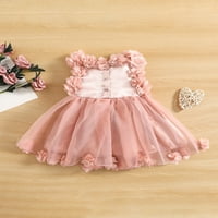 SUNISERY BABY Girls Summer haljina bez rukava, puna boja 3D haljina za ukrašavanje latice, princeza a-line haljina