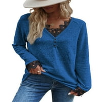 GLONME Majica sa čvrstim bojama za žene Plain Loungewer Tunic Bluza Labavi V izrez Pulover plavi 5xl