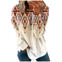 HHEI_K puni zip dukserica dugih rukava za žene Ispis grafički casual plus veličine osnovnih vrhova pulover