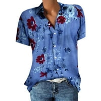 Majčin dan Day Days Žene vrhovi Ljetne košulje kratki rukav rever na vratu s gumb cvjetovske vrhove plava L SAD: 8
