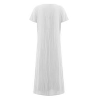 Haljine za žene kratki rukav sunčani haljina Ležerne dužine sunčanja Okrugla dekolte Ljetna haljina bijela s