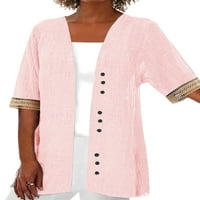 Neilla dame prikrivaju otvorene prednje košulje V bluza za vrat Ženska vreća od tunika košulja pola rukava bijela siva XL
