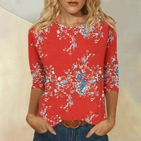 Ljetna ušteda! Tofotl Ljetni vrhovi za žene rukavi o-vrat casual majice modne cvjetne tiskane udobne meke bluze crveno xl