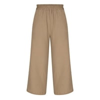 Oalirro casual pantalone za žene pamučne posteljine Khaki široke ljetne hlače za žene za žene s
