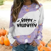 Yubatuo ženske košulje za Halloween Halloween Ležerni Halloween Print dugih rukava okrugli vrat Duks gornji i udoban svijetlo purple 2xl