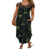 Hait ženske džepove iz vrata s vratom dugačka haljina Ležerna čipka za čipke Ljeto plaža Sundress Hawaiian