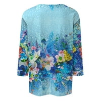 Cleance Ljetni vrhovi za žene Trendy bluza casual rukava tiskane žene bluze V-izrez moda, nebesko plavo, xl