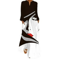 Džep s dugim rukavima V-izrez Digitalni ispis Seksi bijele maxi haljine za žene Ležerne veličine 2xl