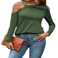 Ležerne prilike pune asimetrične vratne majice s dugim rukavima zelene ženske majice