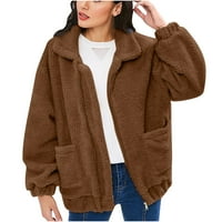Cleanians Fuzzy Jakne za žene Fleece topli plišani kaput Ležerne jakne modni puni zip čvrsti kaput