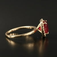 2.20ct Okrugli prirodni rubin i dijamant 14k Žuti zlatni halo prsten za žene pokloni angažman