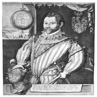 Sir Francis Drake. Negled mornarički komandant i navigator. Graviranje bakra, 1583. Poster Print by