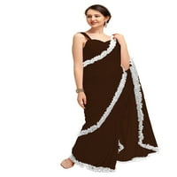 Ženska Georgette Partywear saree ruffle frill sari sa pročitanom bluzom Boja: tamno smeđa