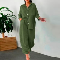 Ženska pamučna posteljina odijela Ležerne tipke s dugim rukavima dolje majice široke pantalone za noge Lounge setovi TrackSuits