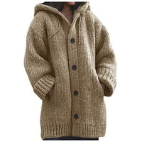 Yubatuo Womens Dukseni ženska jesen i zimska boja puna boja džepni šal labav kardigan pleteni džemper