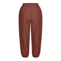 Ženske pamučne posteljine hlače Ležerne prilike labave useve elastične strugove hlače Lantern pantalone