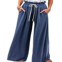Sanviglor Womenske pantalone Solidne hlače u boji u obliku palika palazza pantalona na dna plaža tamno plava 2xl