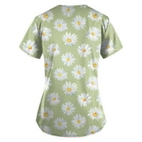 Leylayray ženska bluza Ženska modna cvjetna print TOP V-izrez kratka rukavska radna odjeća s džepovima tiskani vrhovi T-majice zeleno xxl