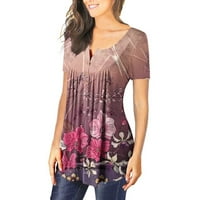 Olyvenn ženski vrhovi majica kratkih rukava Casual Plus size labavi ženski modni V- izrez cvjetni tiskani tunički tipci za žene