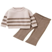 Diconna Toddler Baby Boy Knit Jesen odjeća kontrast prugasti dugi rukavi hlače postavile su ležerna