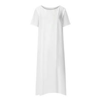 Maxi haljine za žene casual moda print posada vrata kratkih rukava Flowy haljine casual duga haljina bijela 12