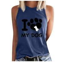 Summer Print majica bez rukava od modne modne posade Izrez labavi vrhovi za ljubitelje psa Ležerne prilike