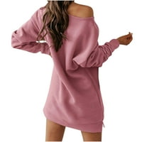 Ženski tunički pulover vrhovi modni čvrsti pamučni hladni rame Ležerne duksere ulice mini haljina