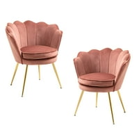 Sredinog stoljeća Moderna vanitacija baršunasta stolica za dnevni boravak, stolica za presvlake za presvlake za goste sa zlatnim metalnim nogama, set od 2, male, ružičaste