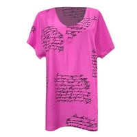 Ženski vrhovi Womens V ovratnik od tiskanih kratkih rukava preklopite ležerne bluze vruće ružičaste