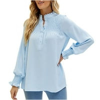 Ženska ruffle majica s dugim rukavima polovina gumba Dressy casual bluze su nagnuta slatka tunika vrhunska labava stakla