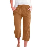 BDFZL Ženske hlače Trendovi Žene Ležerne prilike čvrste boje elastične hlače Ravne široke pantalone za noge sa džepom kafe m