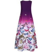 Cotonie ženske ljetne bez rukava Maxi haljina plus veličina cvjetna print v vrat casual duga haljina sa džepovima za odmor