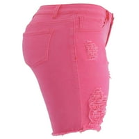 Žene Ljetne traper kratke hlače velike struke Basic 5 džepne kratke vruće hlače Čvrsto boje mini pantalone na plaži dno ružičaste m