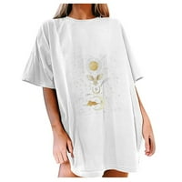 Ženska ljetna majica casual okruglica na vrhu modne labave zvijezde mjesec Ispis bluza s kratkim rukavima 2xl