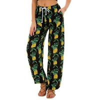 Sehao Womens Srednji struk Ležerne prilike Cvjetni print Boho Yoga hlače harem hlače jogger hlače, žuti xl