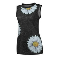 Tking Fashion Womens Ljeto Plus size bez rukava Cvjetni vrhovi ležerne listove Atletskim vrhovima crne