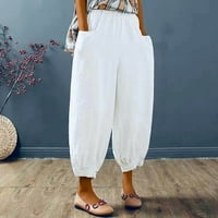 Gathrrgyp hlače plus veličina za žene, hlače za žene Ležerne ljetne elastične visokog struka posteljine pantnih džepova