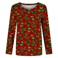 Scyoekwg Fall dugi rukav božićni vrhovi za žensku jesen bluzu Grafički tees Labavi modni redovi s dugim rukavima, casual casual comfy božićni print crveni s