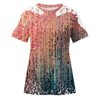 Čipka šuplje vrhovi za žene Trendy cvjetni print Ljeto kratkih rukava Grafičke grafike tunika TEes Majica