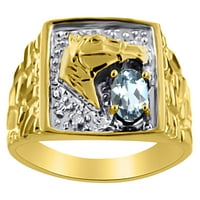 Dijamant i akvamarinski prsten sterling srebrna ili žuta pozlaćena sretna glava konja