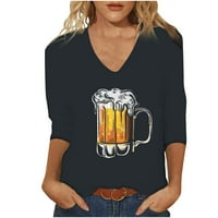 Žene ljetne casual tri četvrtine majice s rukavima Oktoberfest pivo tine tine labavi V izrez na vrhu