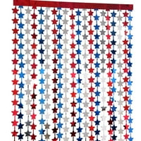 Četvrti ukrasi, crvene srebrne i plave zvijezde Tinsel folirane zavjese, Dan nezavisnosti Foto Booth