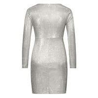 Haljine za žene ženski omotač kratki čvrsti dugi rukav V-izrez seksi vitka FIT plaštne haljine srebrne s
