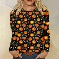 Ženske grafičke duksere pulover vrhove palica i bundeve Print Lable Fit Crew vrat Ležerne majice Halloween