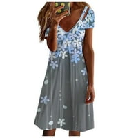 Haljine za žene ženska sunčana haljina V-izrez kratki rukav cvjetni srednji duljina sunčana haljina