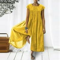 Smihono ponude Ljetne modne ženske ležerne rastezanje mekane čvrste pamučne line ROMPER LONG reprezentacije sa zatvaračem kratkih rukava žutih 10