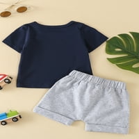 Toddler Boys Ljetni outfit setovi kratkih rukava s vrhovima ispisa + čvrste kratke hlače od pune boje 0-3t